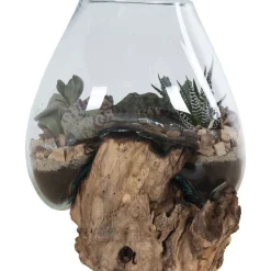Maljakko puujalustalla House Nordic San Marino Waterdrop, 15-20cm, tiikki/lasi