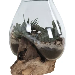 Maljakko puujalustalla House Nordic San Marino Waterdrop, 15-20cm, tiikki/lasi