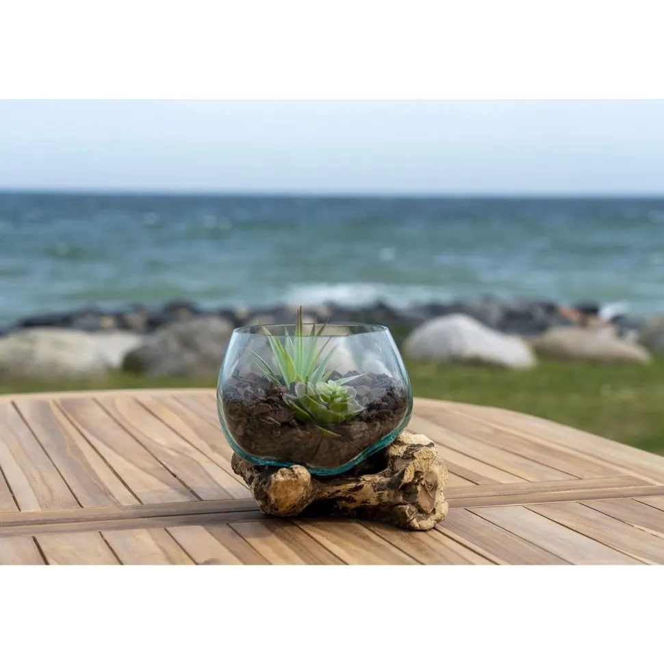 Maljakko puujalustalla House Nordic San Marino Waterdrop, 15cm, tiikki/lasi