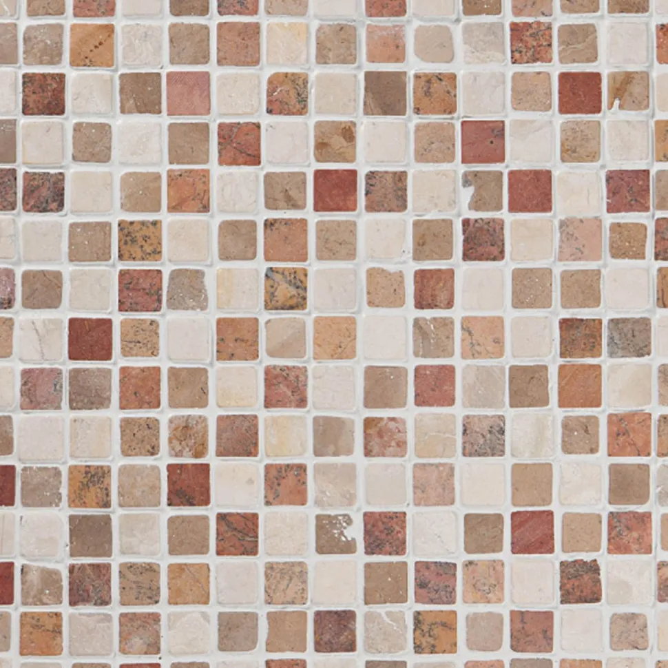 Marmorimosaiikki Qualitystone Square Terra-Mustard-White, verkolla, 20 x 20 mm