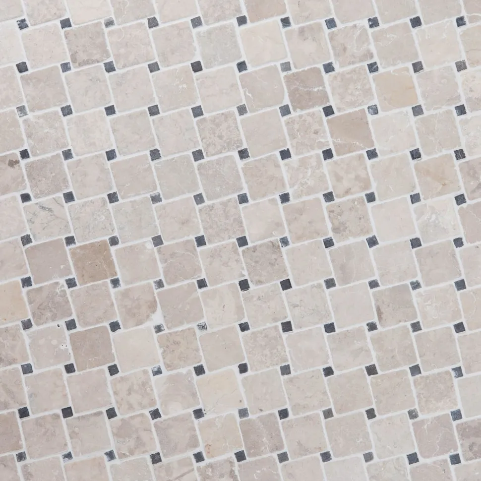 Marmorimosaiikki Qualitystone Diagonal White-Gray, verkolla, 50x50/10x10 mm