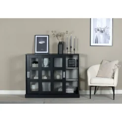 Matala vitriinikaappi liukuovilla Venture Home Lock, 120x40x95cm, musta