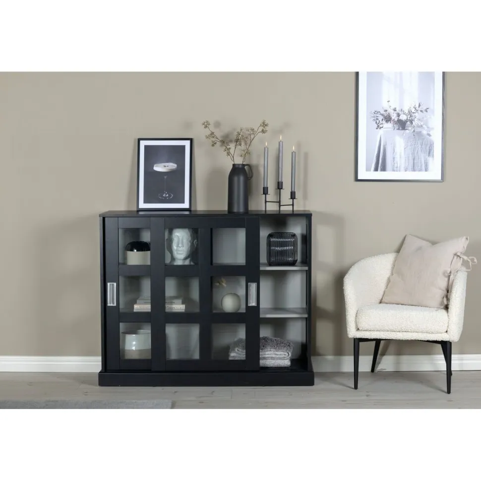 Matala vitriinikaappi liukuovilla Venture Home Lock, 120x40x95cm, musta