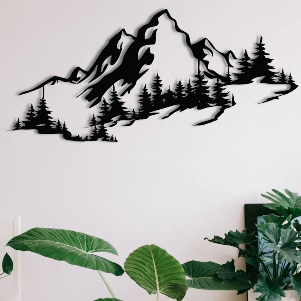 Metallinen seinäkoriste Linento Mountain 3, musta