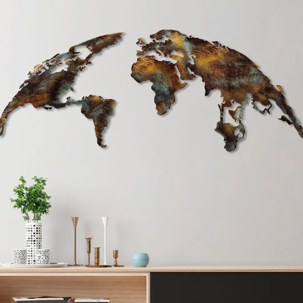 Metallinen seinäkoriste Linento World Map Medium 3, monivärinen