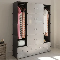 Moduulikaappi 18 lokeroa 37x146x180,5 cm musta ja valkoinen
