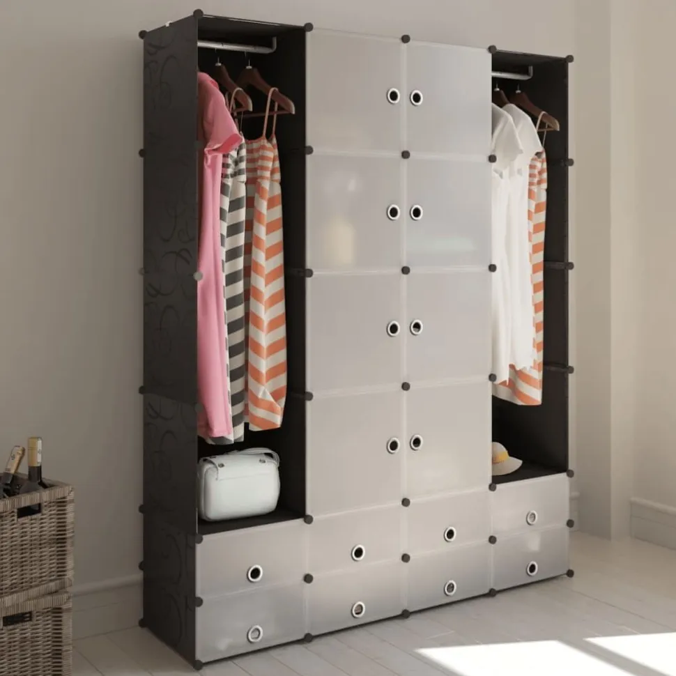 Moduulikaappi 18 lokeroa 37x146x180,5 cm musta ja valkoinen