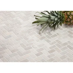 Mosaiikkilaatta Qualitystone Herringbone White Mini, 20x40mm