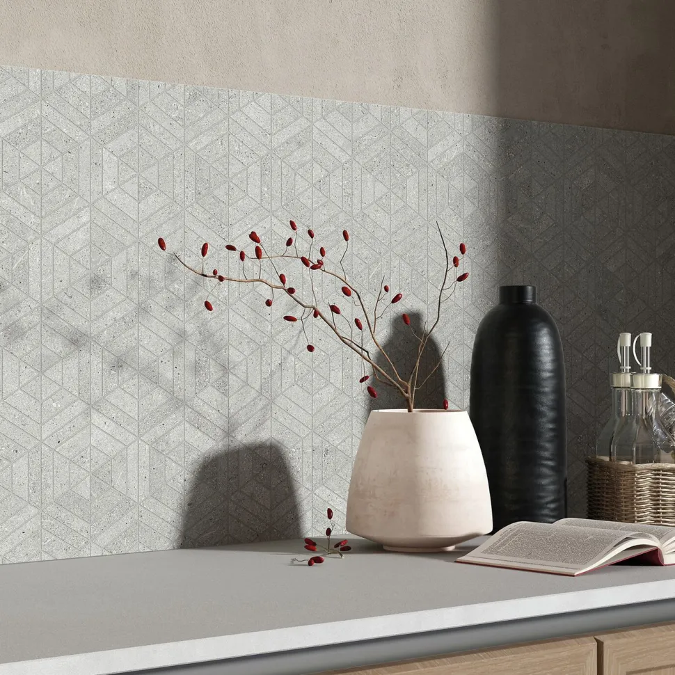 Mosaiikkilaatta Pukkila Ease Esagona T72 Light Grey matta sileä