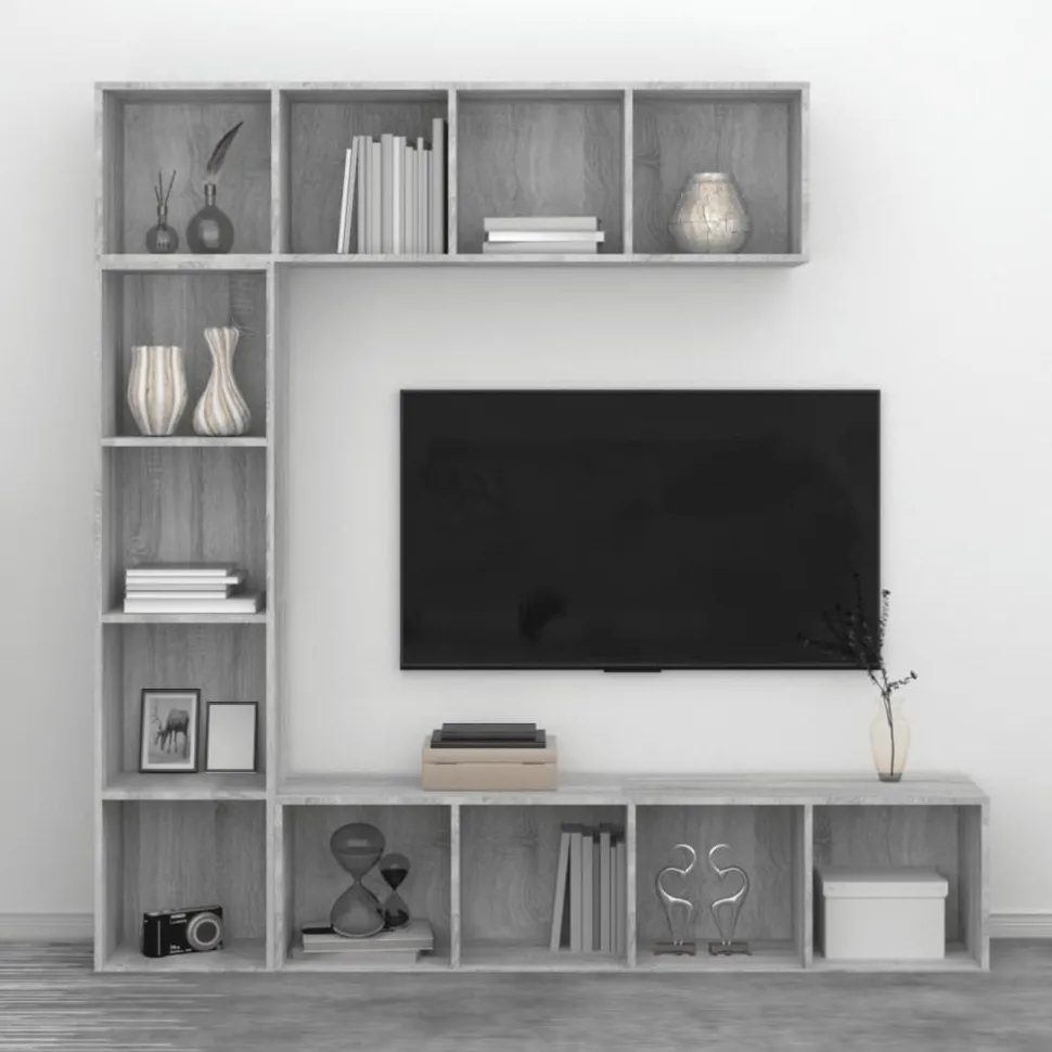 3-osainen kirjahylly/TV-kaappisarja 180x30x180 cm harmaa
