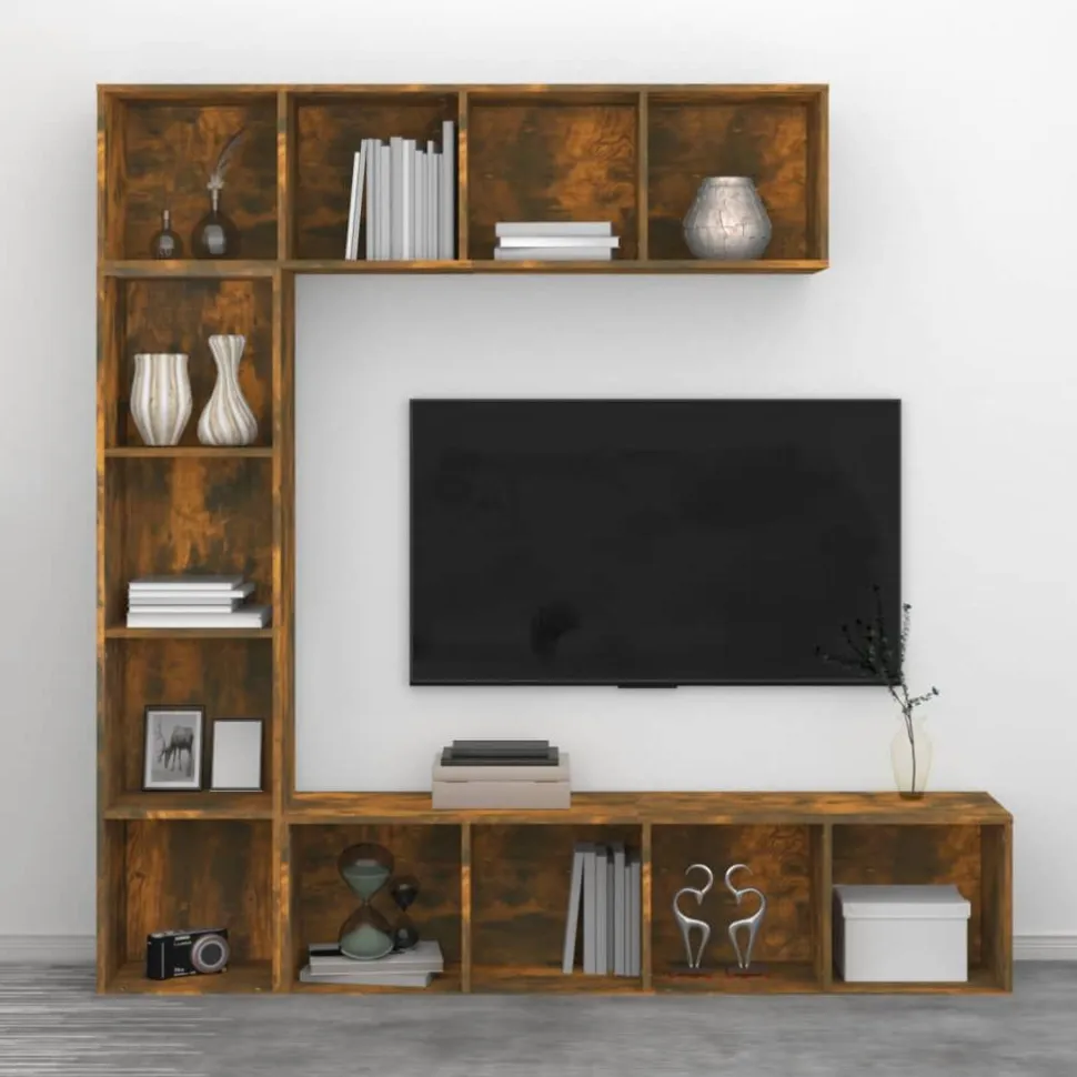 3-osainen kirjahylly/TV-kaappisarja 180x30x180 cm harmaa