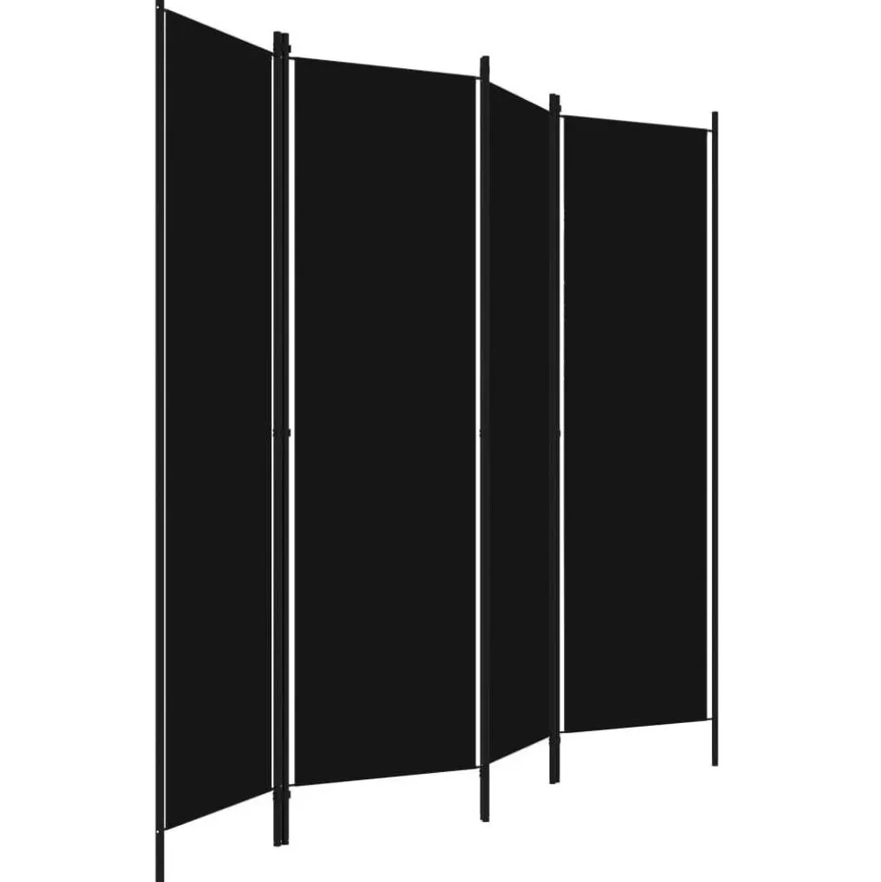 4-paneelinen tilanjakaja, musta, 200x180 cm