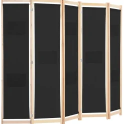 5-paneelinen tilanjakaja musta 200x170x4 cm kangas