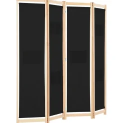 4-paneelinen tilanjakaja musta 160x170x4 cm kangas