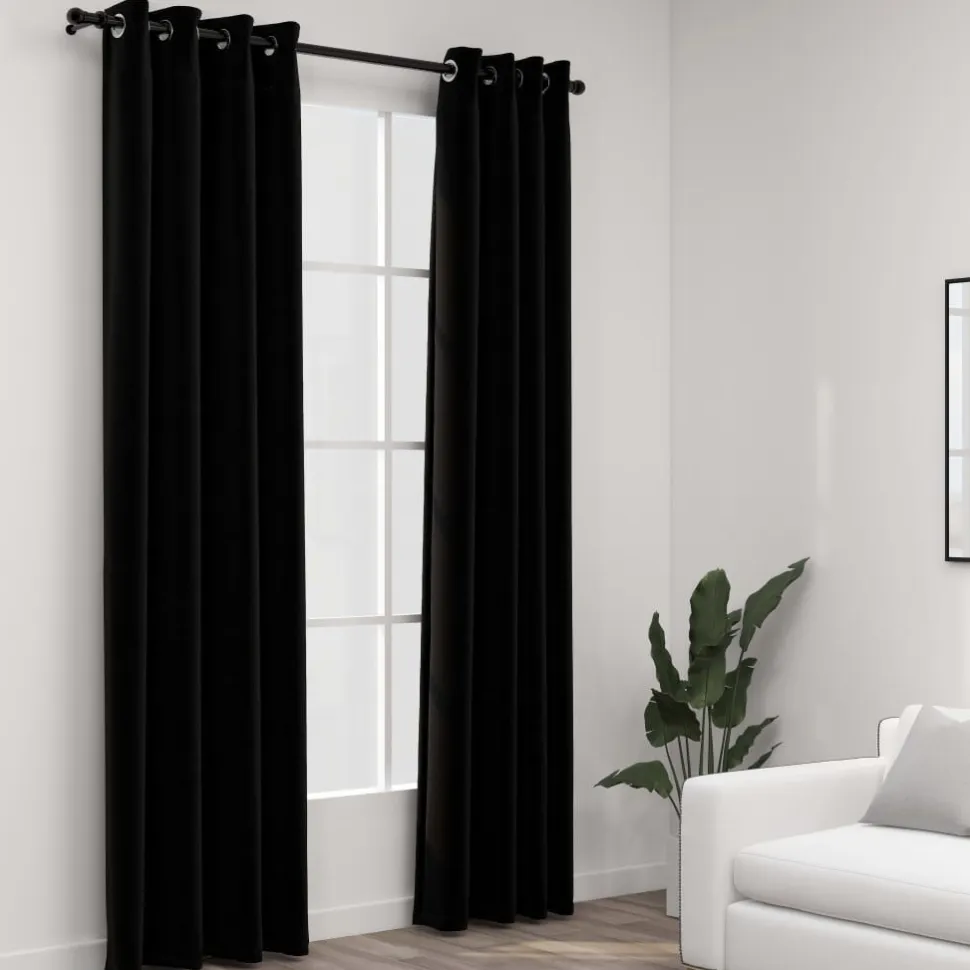 Pellavamaiset pimennysverhot renkailla 2 kpl musta 140x245cm