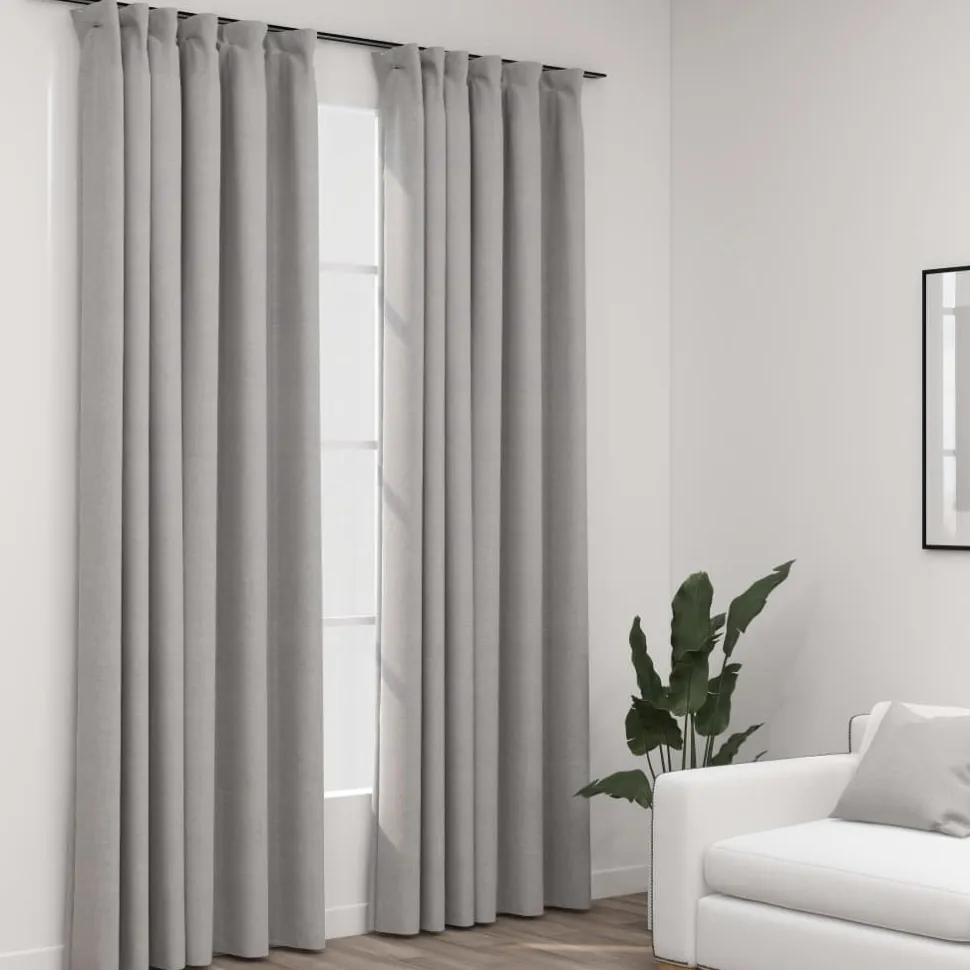 Pellavamaiset pimennysverhot koukuilla 2kpl harmaa 140x225cm