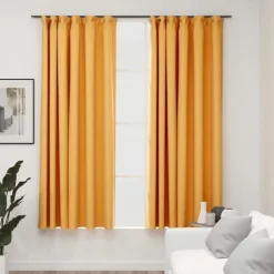 Pellavamaiset pimennysverhot koukuilla 2 kpl kelt. 140x175cm