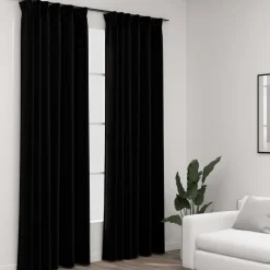 Pellavamaiset pimennysverhot koukuilla 2 kpl musta 140x245cm