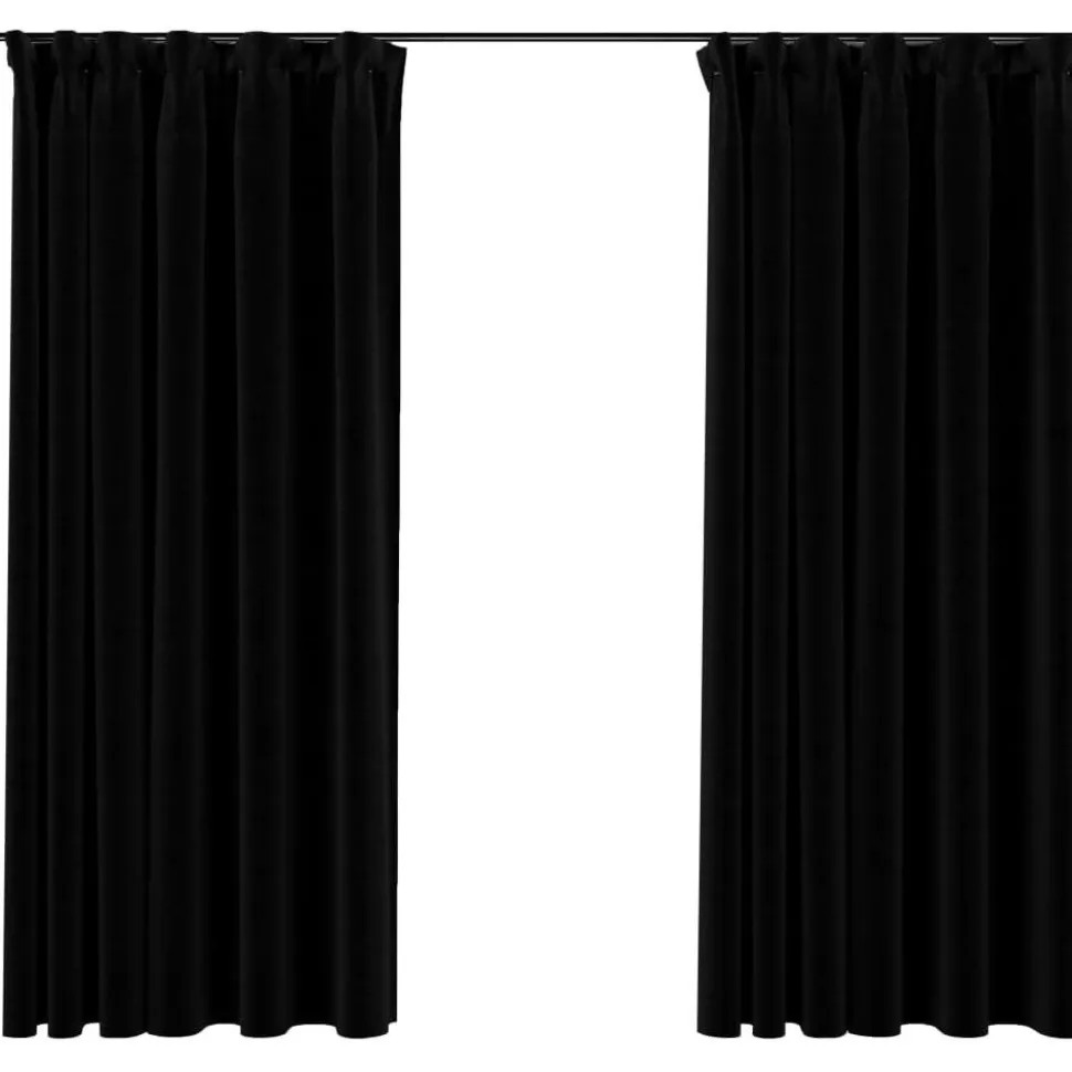 Pellavamaiset pimennysverhot koukuilla 2 kpl musta 140x175cm