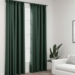 Pellavamaiset pimennysverhot koukuilla 2kpl vihreä 140x225cm