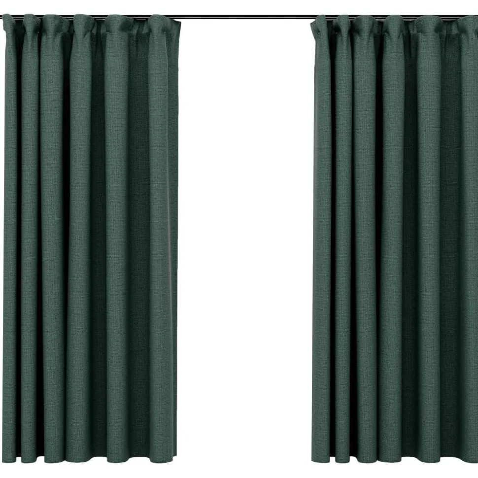 Pellavamaiset pimennysverhot koukuilla 2kpl vihreä 140x175cm