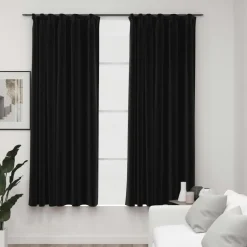 Pellavamaiset pimennysverhot koukuilla 2 kpl 140x175cm