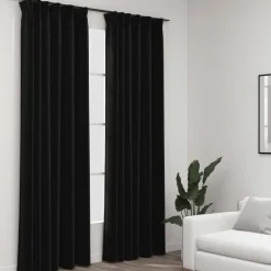 Pellavamaiset pimennysverhot koukuilla 2 kpl 140x245cm