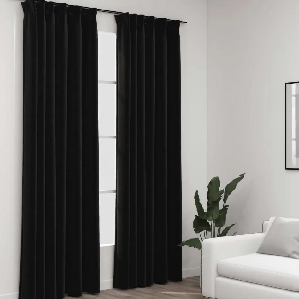 Pellavamaiset pimennysverhot koukuilla 2 kpl 140x245cm