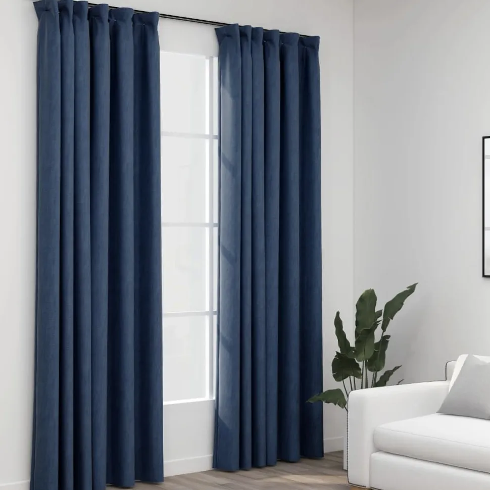 Pellavamaiset pimennysverhot koukuilla 2 kpl 140x225 cm
