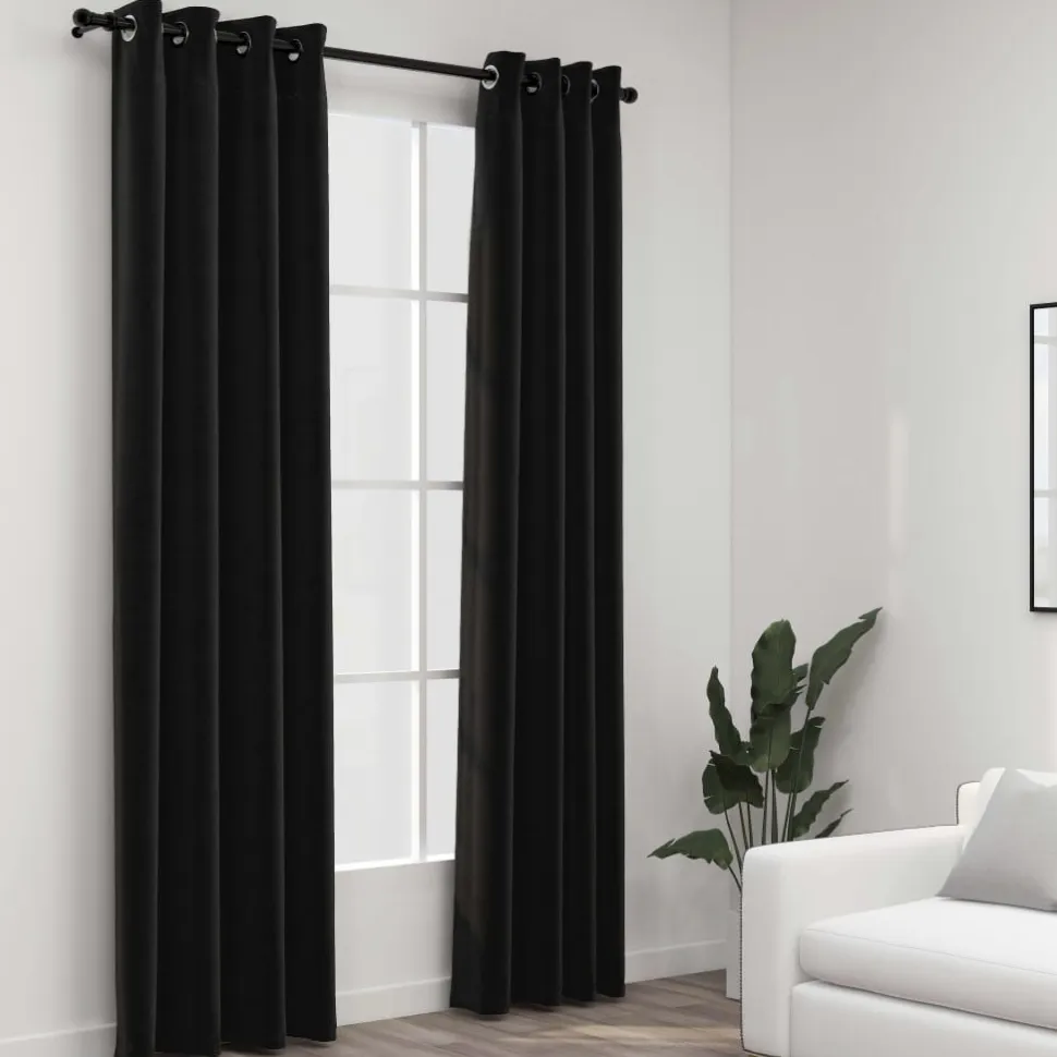Pellavamaiset pimennysverhot 2 kpl antrasiitti 140x225 cm