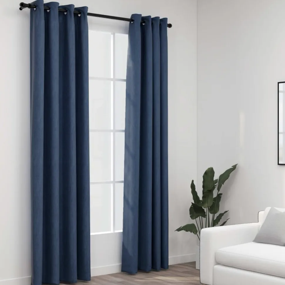 Pellavamaiset pimennysverhot renkailla 2 kpl 140x225 cm
