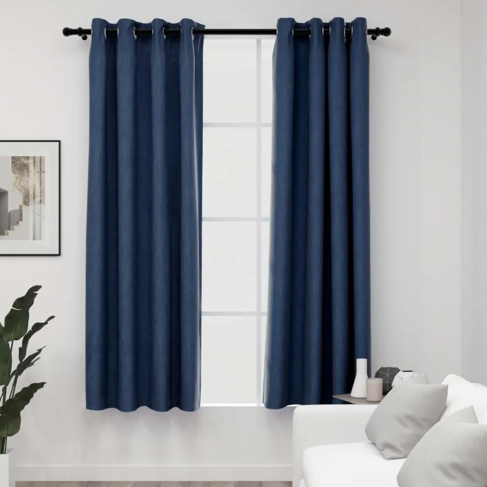 Pellavamaiset pimennysverhot renkailla 2 kpl 140x175 cm