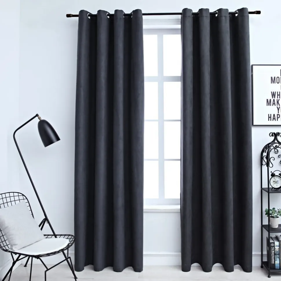 Pimennysverhot metallirenkailla 2 kpl antrasiitti 140x225 cm