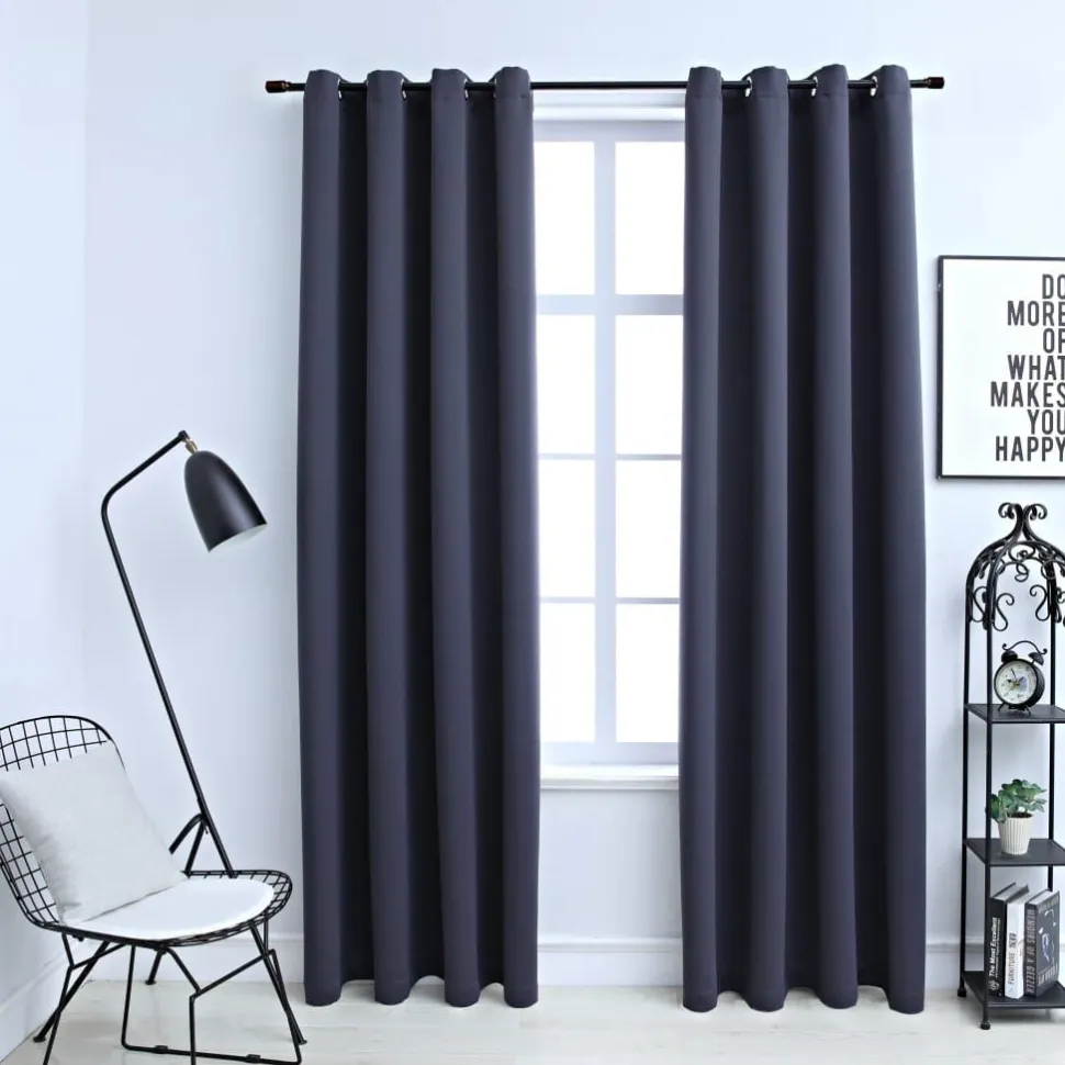 Pimennysverhot metallirenkailla 2 kpl antrasiitti 140x225cm
