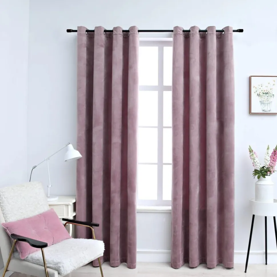Pimennysverhot renkailla 2 kpl sametti pinkki 140x245 cm