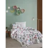Päiväpeitto + tyynyliina Linento LovePandas, 160x220cm + 50x70cm, puuvillasekoite, valkoinen