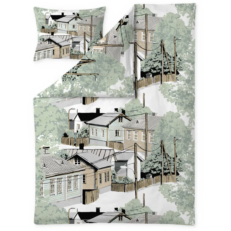 Pussilakanasetti Vallila Naapurusto, 150x210cm, minttu