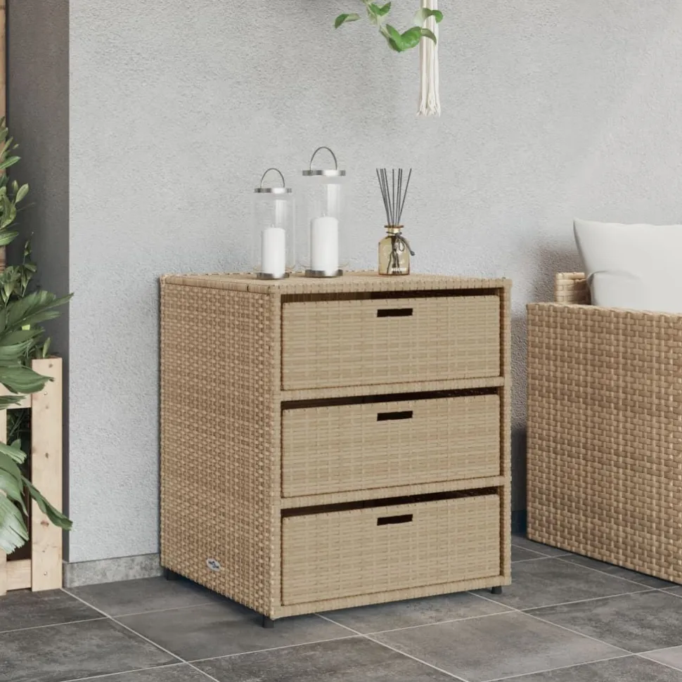 Puutarhan säilytyskaappi beige 55x59x69 cm polyrottinki