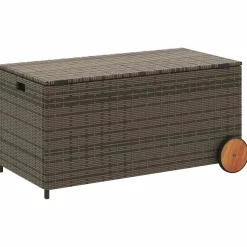 Puutarhan säilytyslaatikko pyörillä harmaa 190 l polyrottinki (65326)
