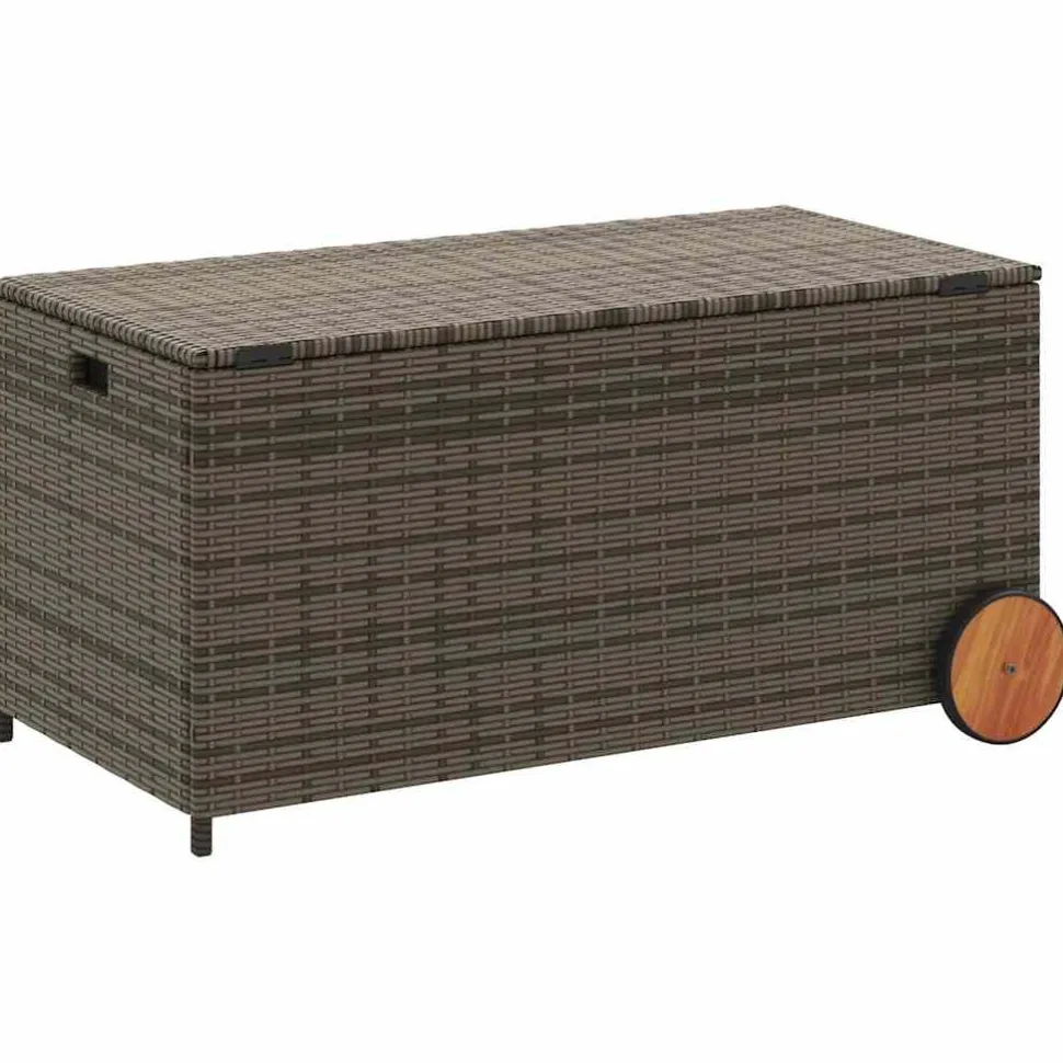 Puutarhan säilytyslaatikko pyörillä harmaa 190 l polyrottinki (65326)