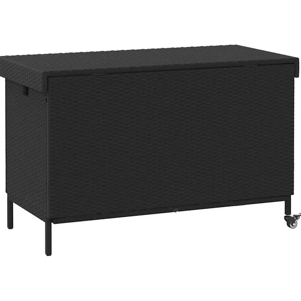 Puutarhan säilytyslaatikko pyörillä musta 110x55x73 cm (03826)