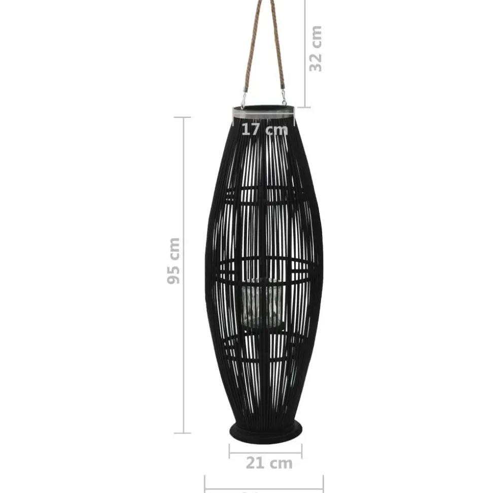 Riippuva kynttilänpidike bambu musta 95 cm