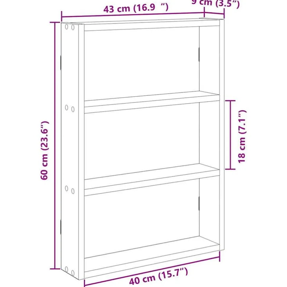 Seinähylly musta 43x9x60 cm tekninen puu (60050)