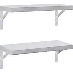 Seinähyllyt 2 kpl 50x23,5 cm hopea ruostumaton teräs (14510)