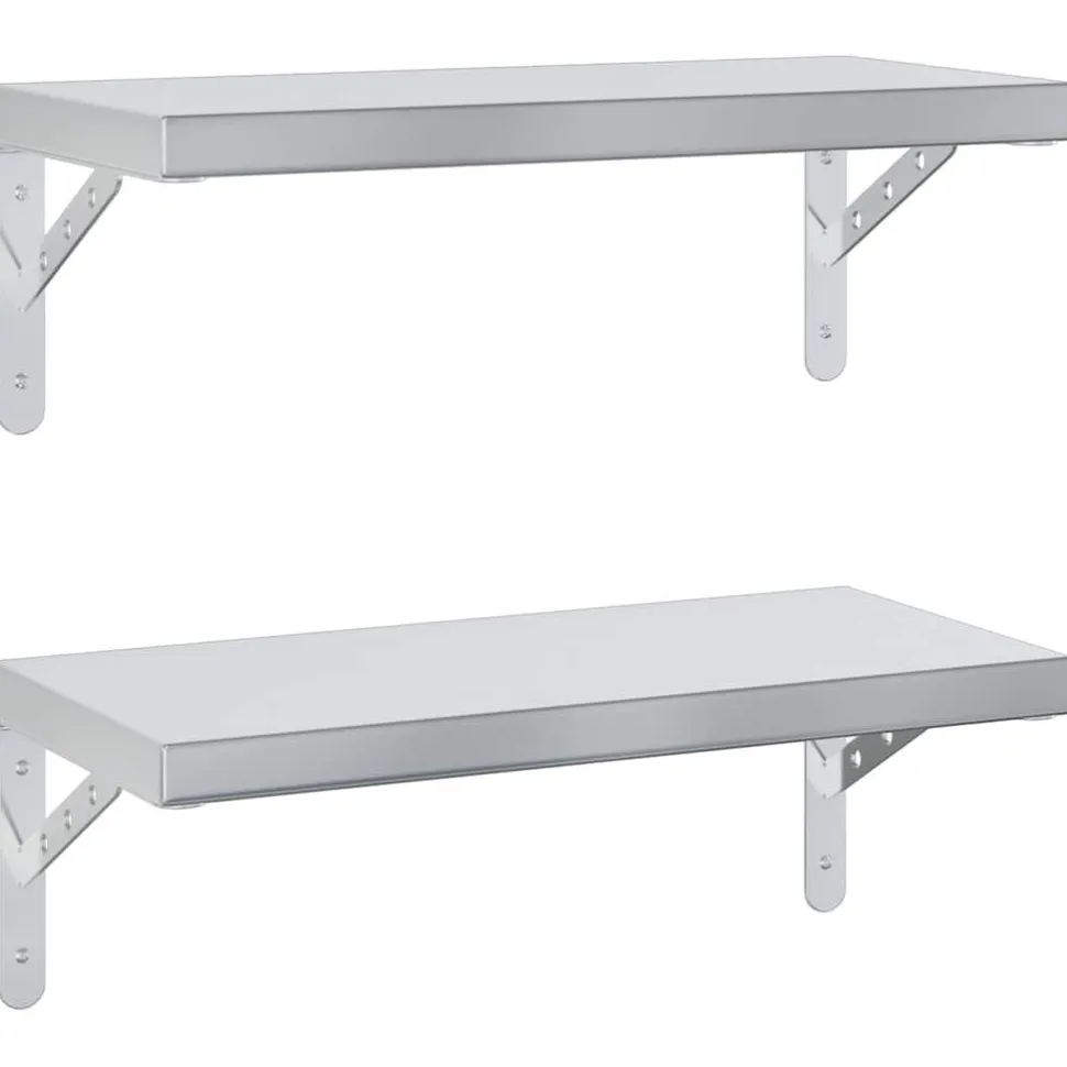 Seinähyllyt 2 kpl 50x23,5 cm hopea ruostumaton teräs (14510)