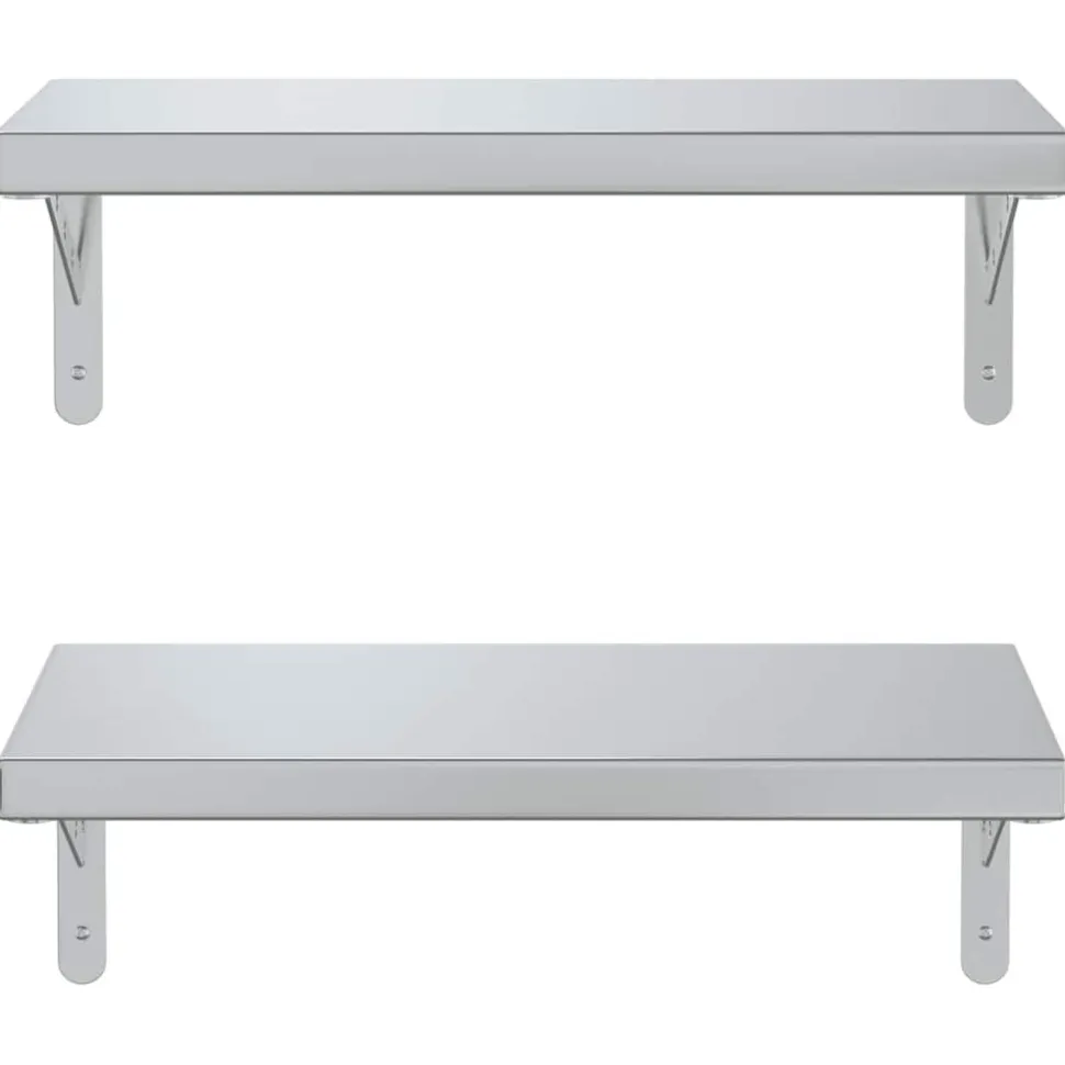 Seinähyllyt 2 kpl 50x23,5 cm hopea ruostumaton teräs (14510)
