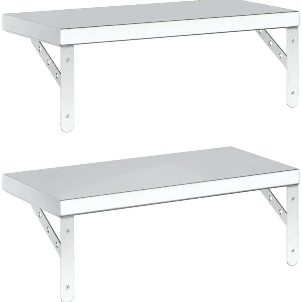 Seinähyllyt 2 kpl 50x23,5 cm hopea ruostumaton teräs (14510)