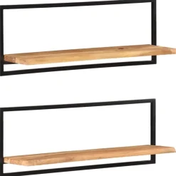 Seinähyllyt 2 kpl 40x24x35 cm akasiapuu ja teräs
