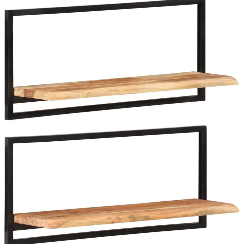Seinähyllyt 2 kpl 40x24x35 cm akasiapuu ja teräs