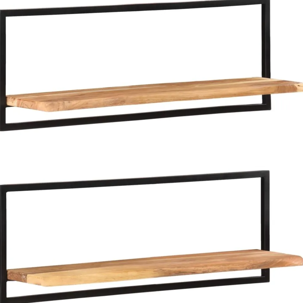 Seinähyllyt 2 kpl 40x24x35 cm akasiapuu ja teräs